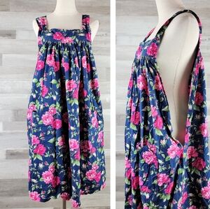St James Place Floral Cotton Open Back Gown with Pockets One Size